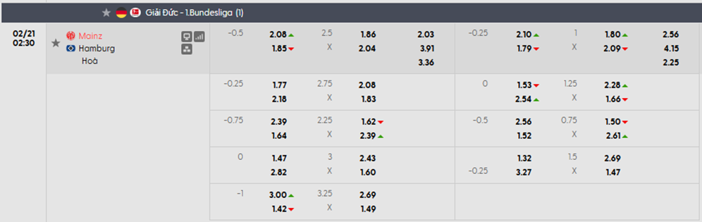 Tỷ lệ kèo Mainz vs Hamburger